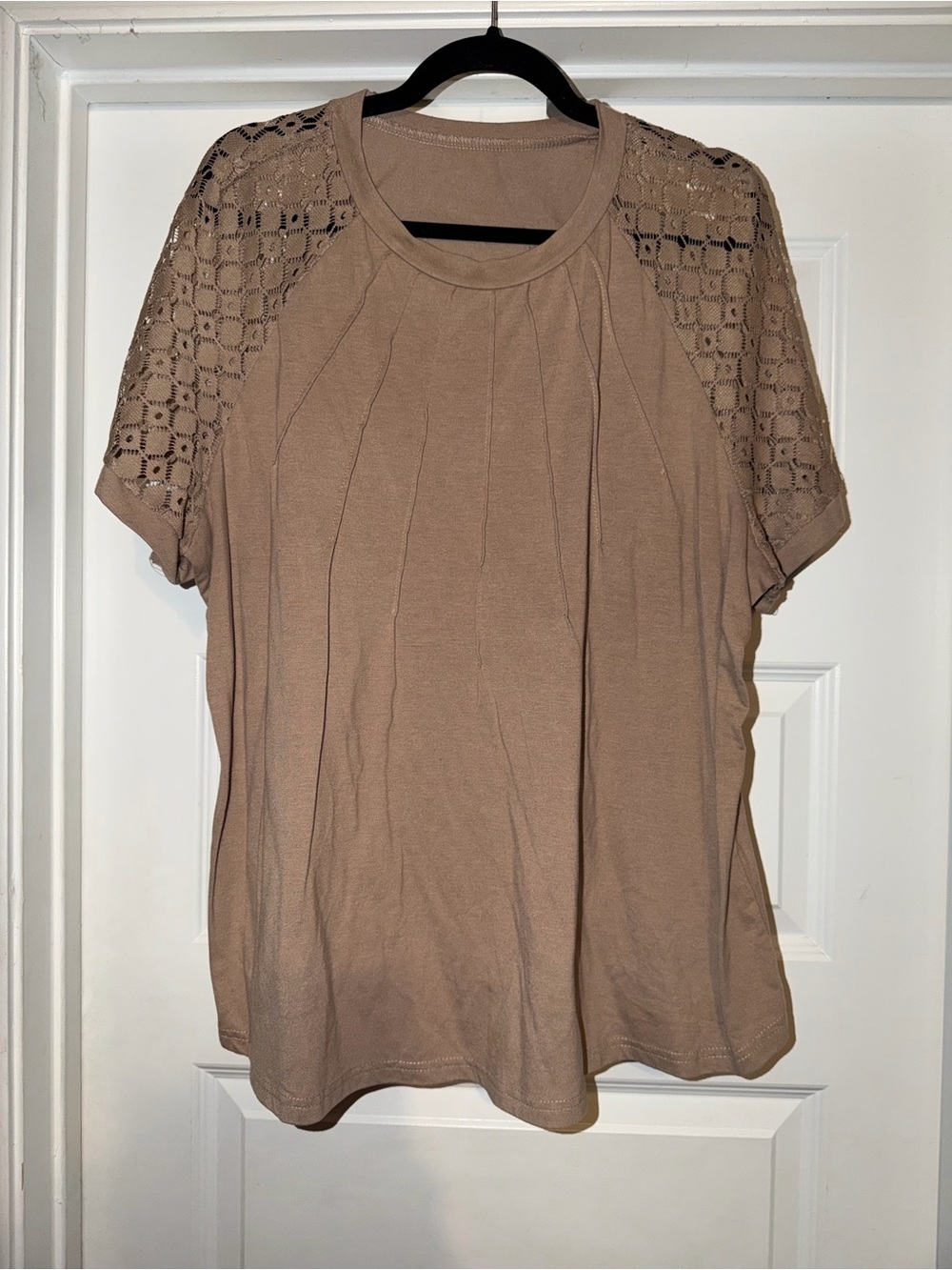 SHEIN Taupe Crochet-Sleeve Short Sleeve Knit Top